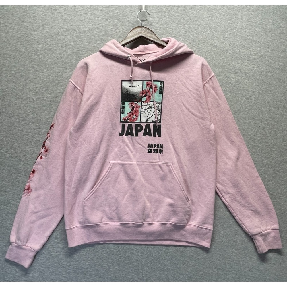 Bowery Supply Co. Hoodie Womens Medium Pink Graphic Print Cherry Blossom Ribbed